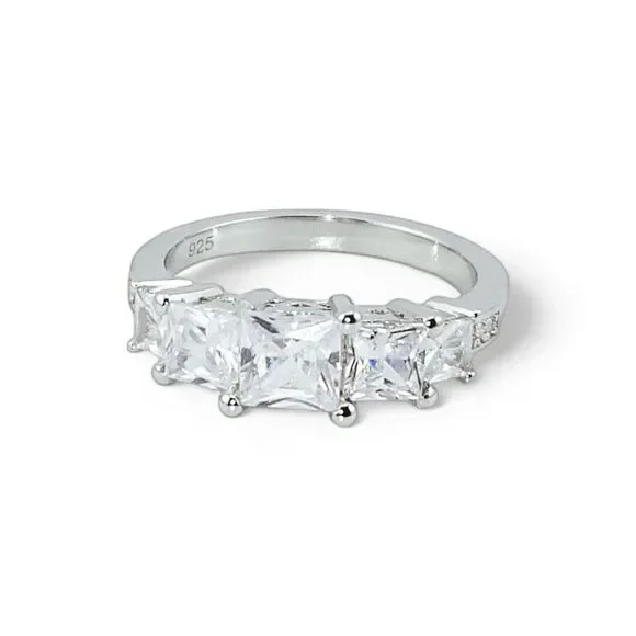 Sterling Silver 925 Clear CZ Princess Tier Ring - Picture 3 of 6